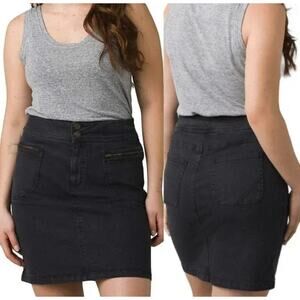 NWT PrAna Womens Onyx Denim Jean Black Pockets Broadway Skirt SZ 0